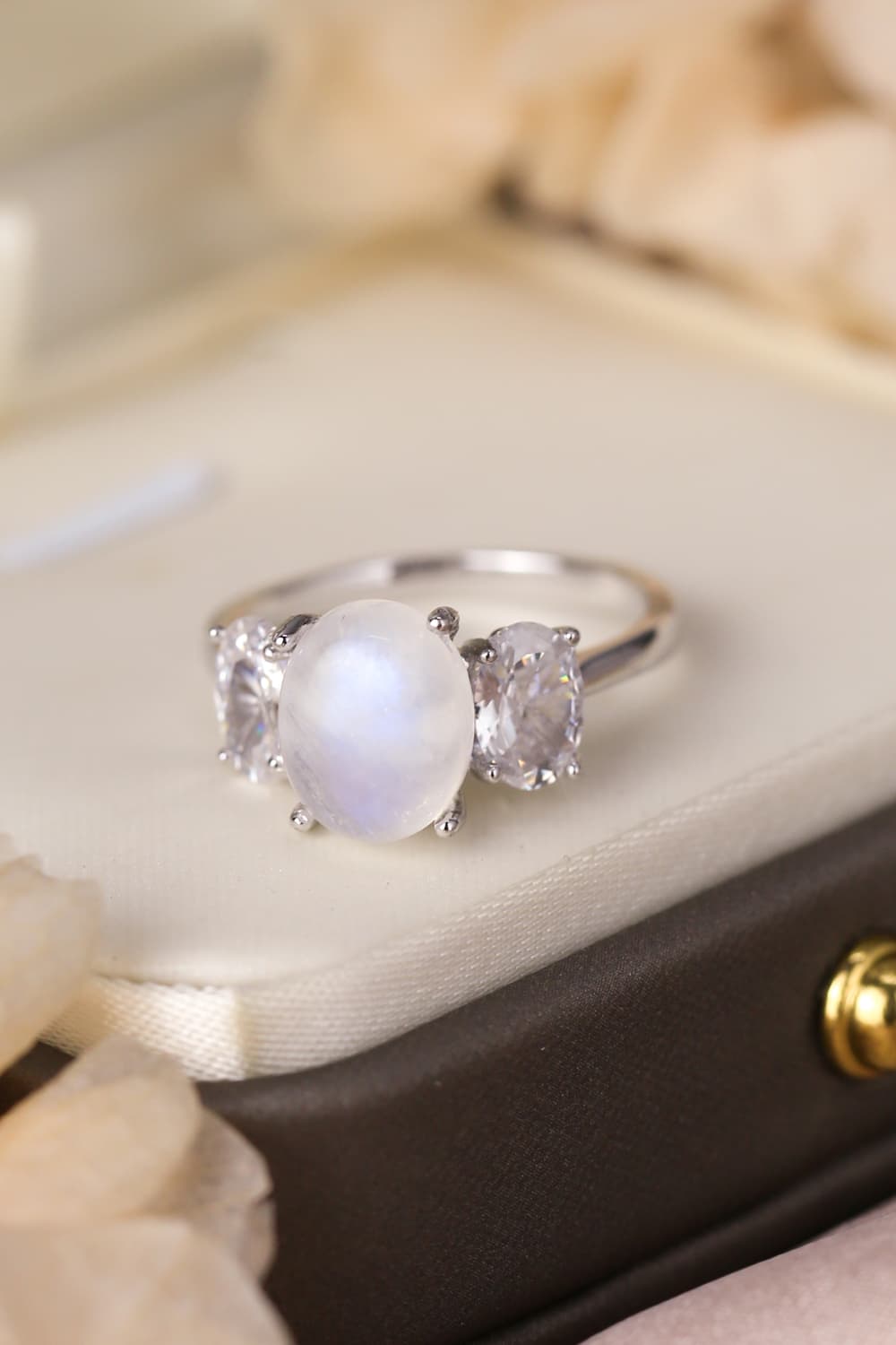 High Quality Natural Moonstone 925 Sterling Silver Three Stone Ring BLUE ZONE PLANET