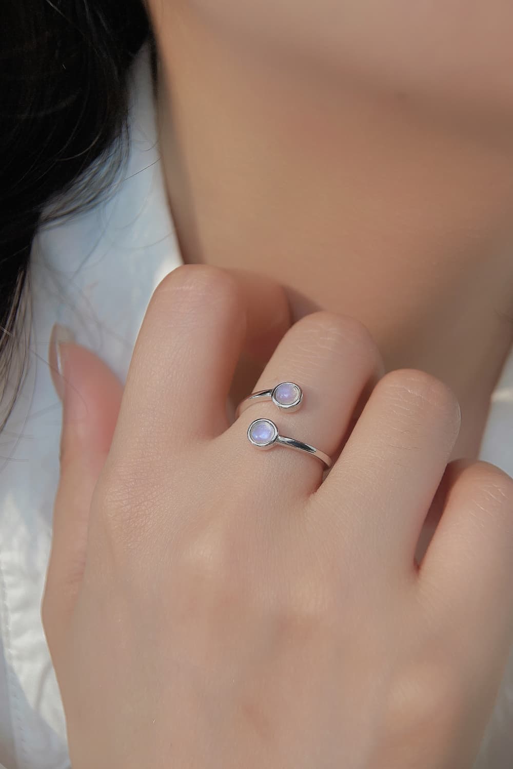High Quality Natural Moonstone 925 Sterling Silver Toi Et Moi Ring BLUE ZONE PLANET