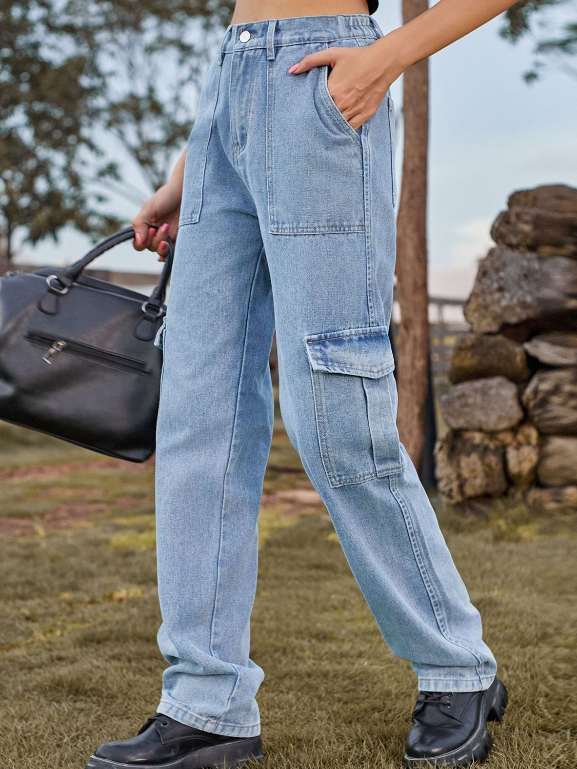 High Waist Cargo Jeans BLUE ZONE PLANET