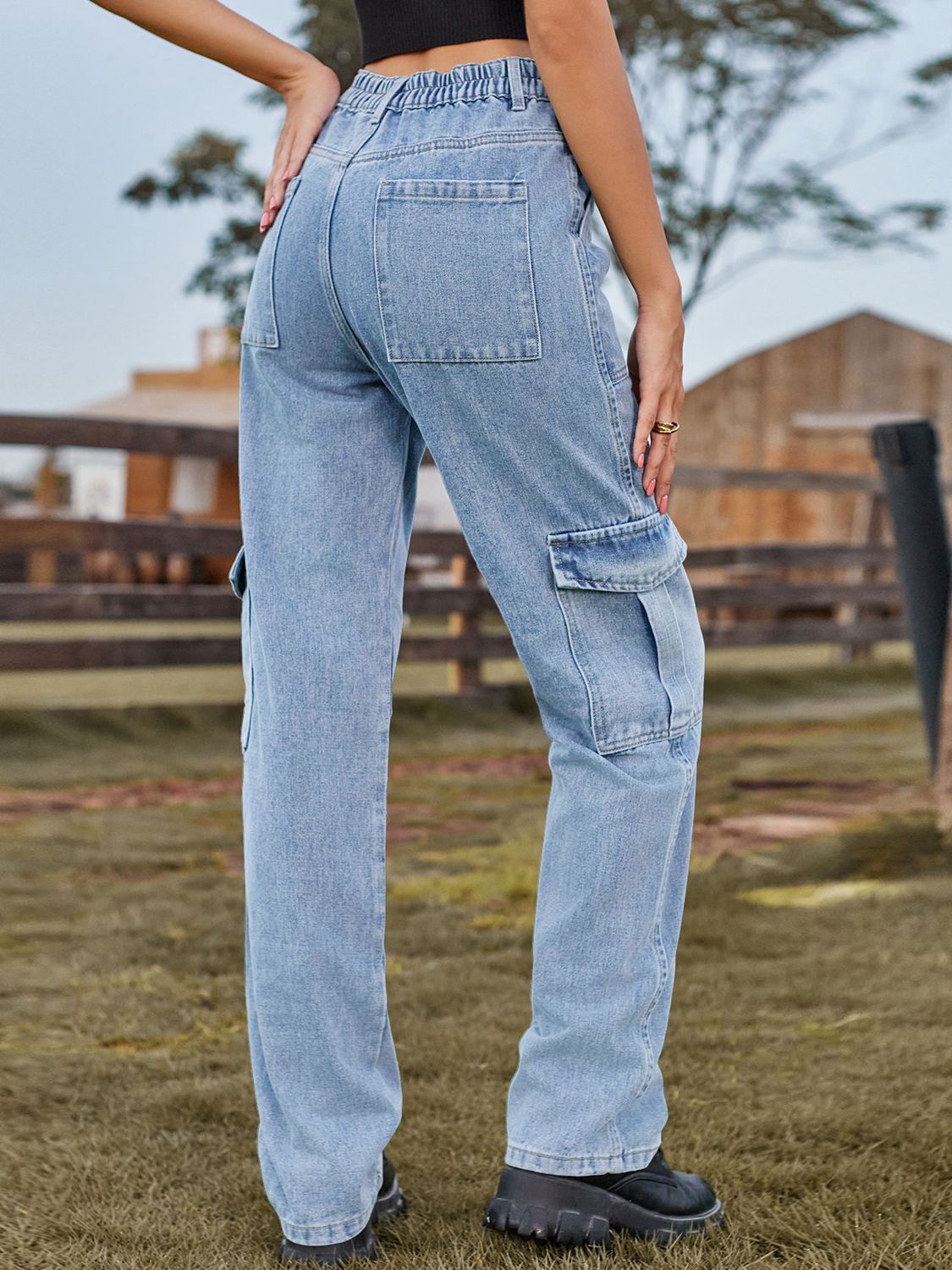 High Waist Cargo Jeans BLUE ZONE PLANET