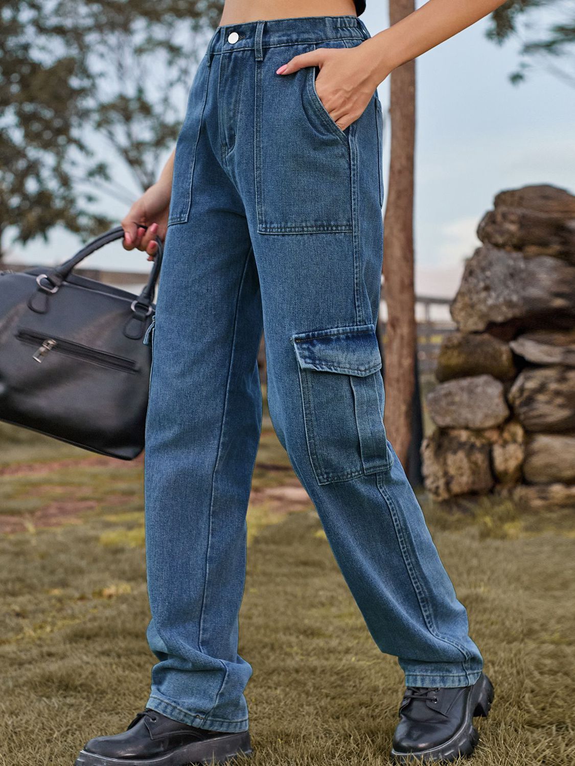 High Waist Cargo Jeans BLUE ZONE PLANET