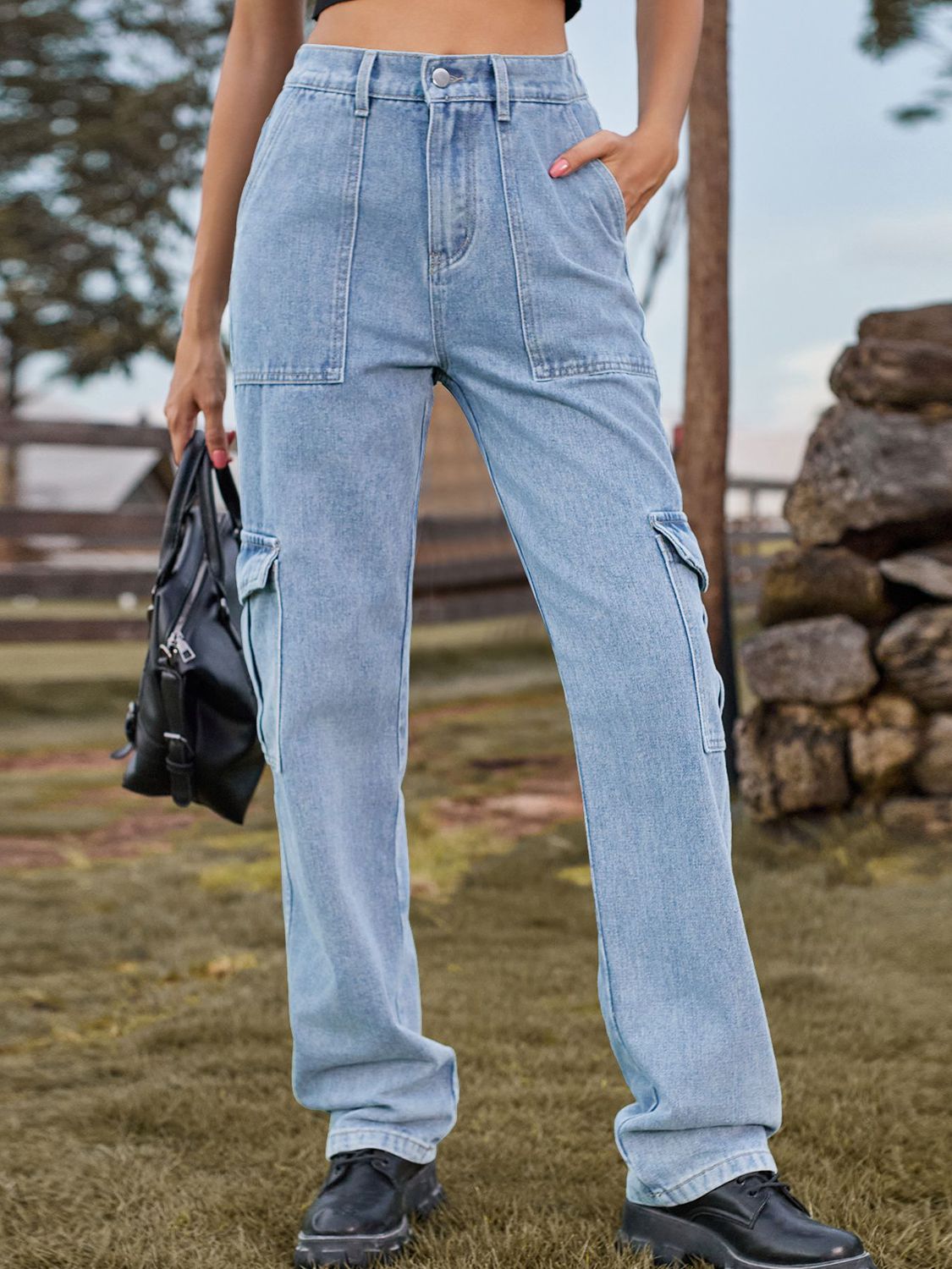 High Waist Cargo Jeans BLUE ZONE PLANET