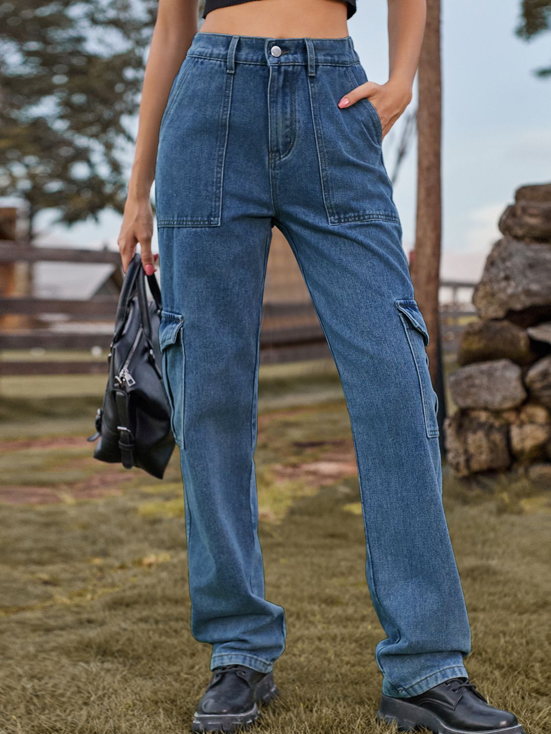 High Waist Cargo Jeans BLUE ZONE PLANET