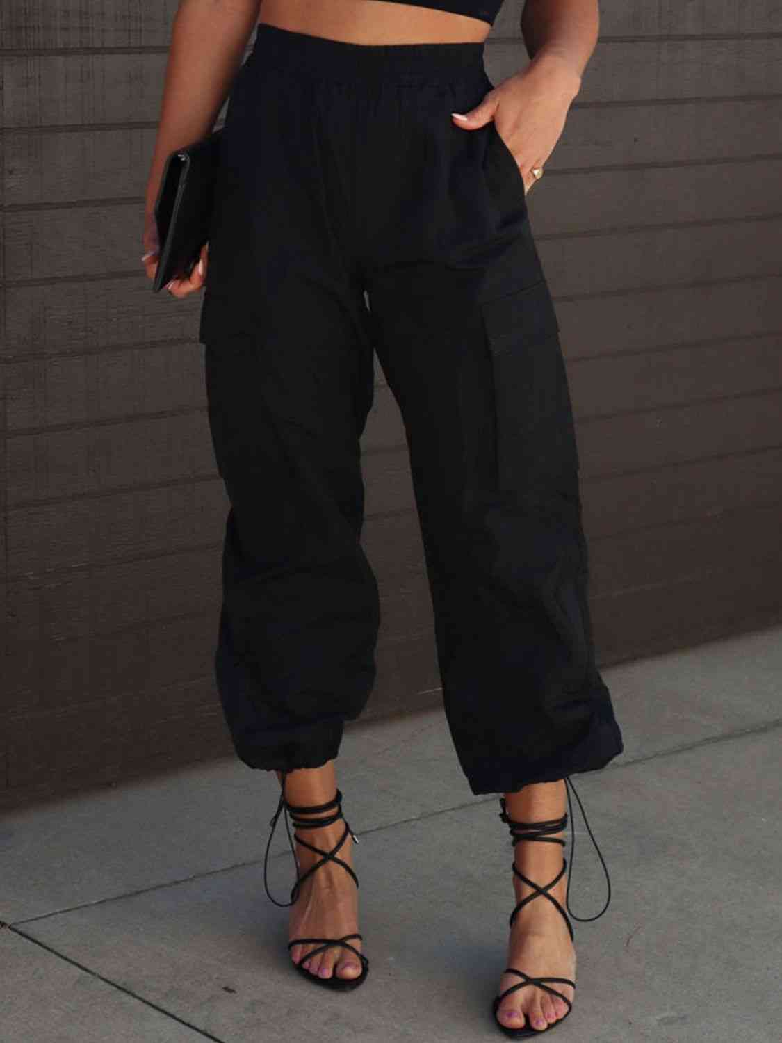 High Waist Drawstring Pants with Pockets BLUE ZONE PLANET