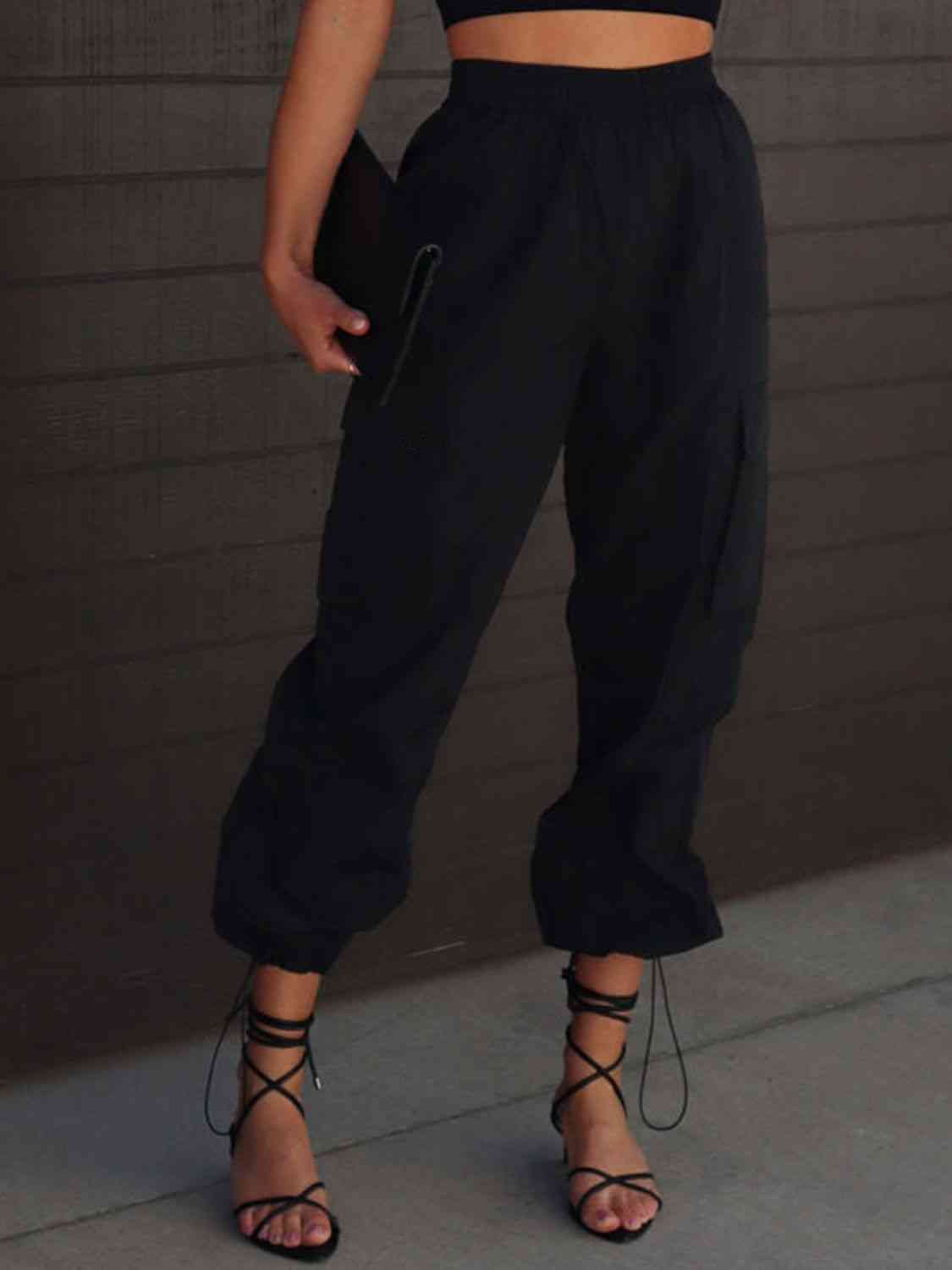 High Waist Drawstring Pants with Pockets BLUE ZONE PLANET