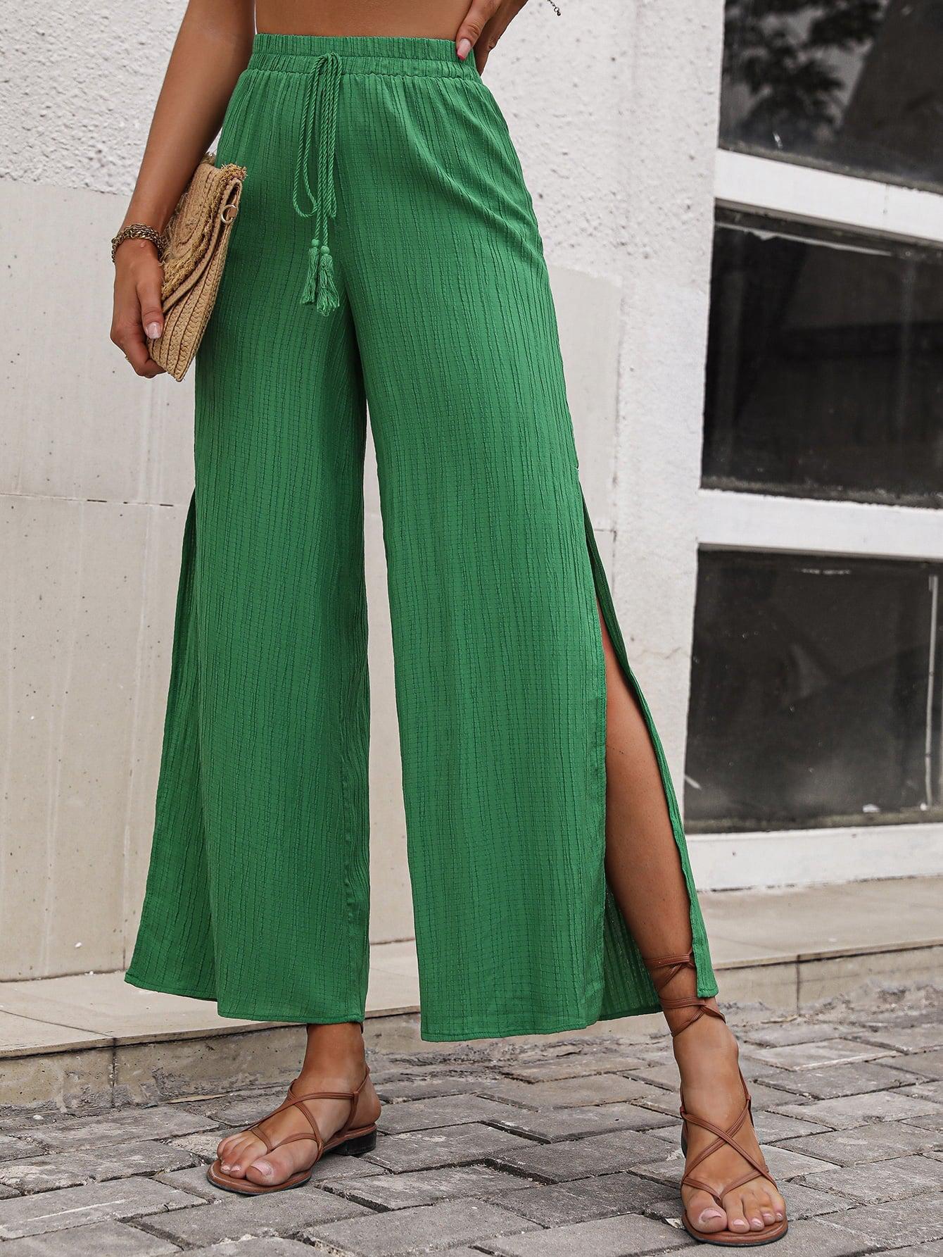 High Waist Slit Wide Leg Pants BLUE ZONE PLANET