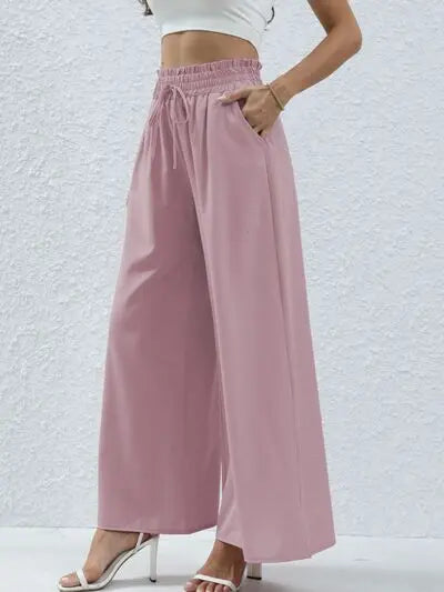 High Waist Wide Leg Pants with Pockets Trendsi