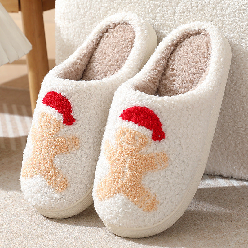 Blue Zone Planet | Gingerbread Man Pattern Cotton Slippers Indoor Home Plush Warm Slippers-SHOES-[Adult]-[Female]-White-36/37-2022 Online Blue Zone Planet