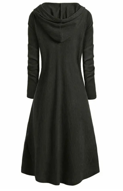 Hooded Casual Loose Elastic Solid Coat Dress kakaclo