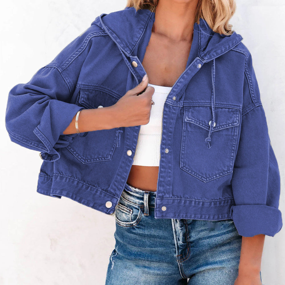 Hooded Dropped Shoulder Denim Jacket BLUE ZONE PLANET