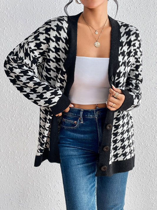 Houndstooth Button Down Cardigan BLUE ZONE PLANET