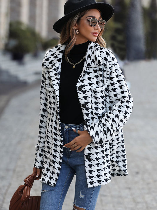 Houndstooth Button Down Jacket BLUE ZONE PLANET