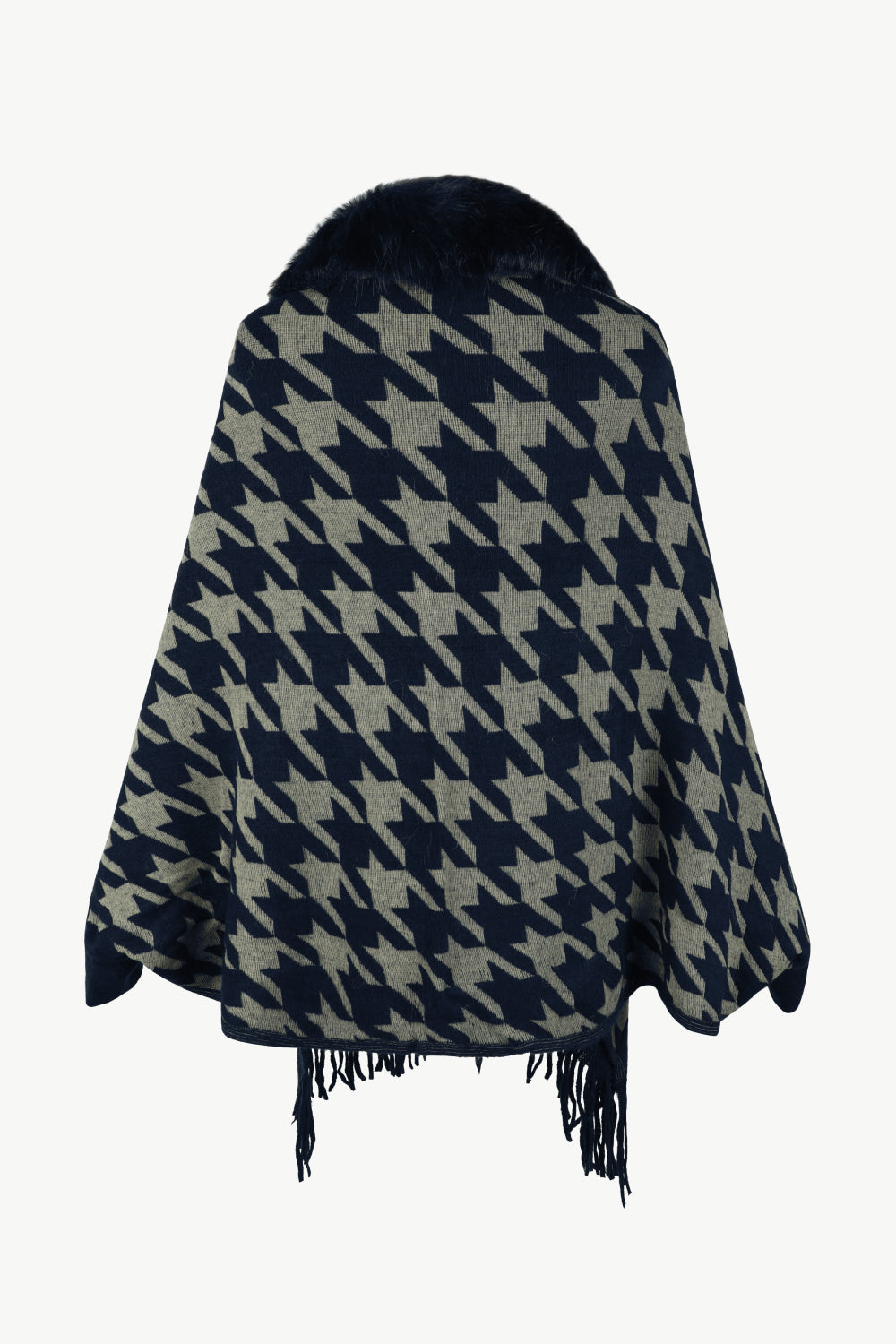 Houndstooth Fringe Hem Poncho BLUE ZONE PLANET