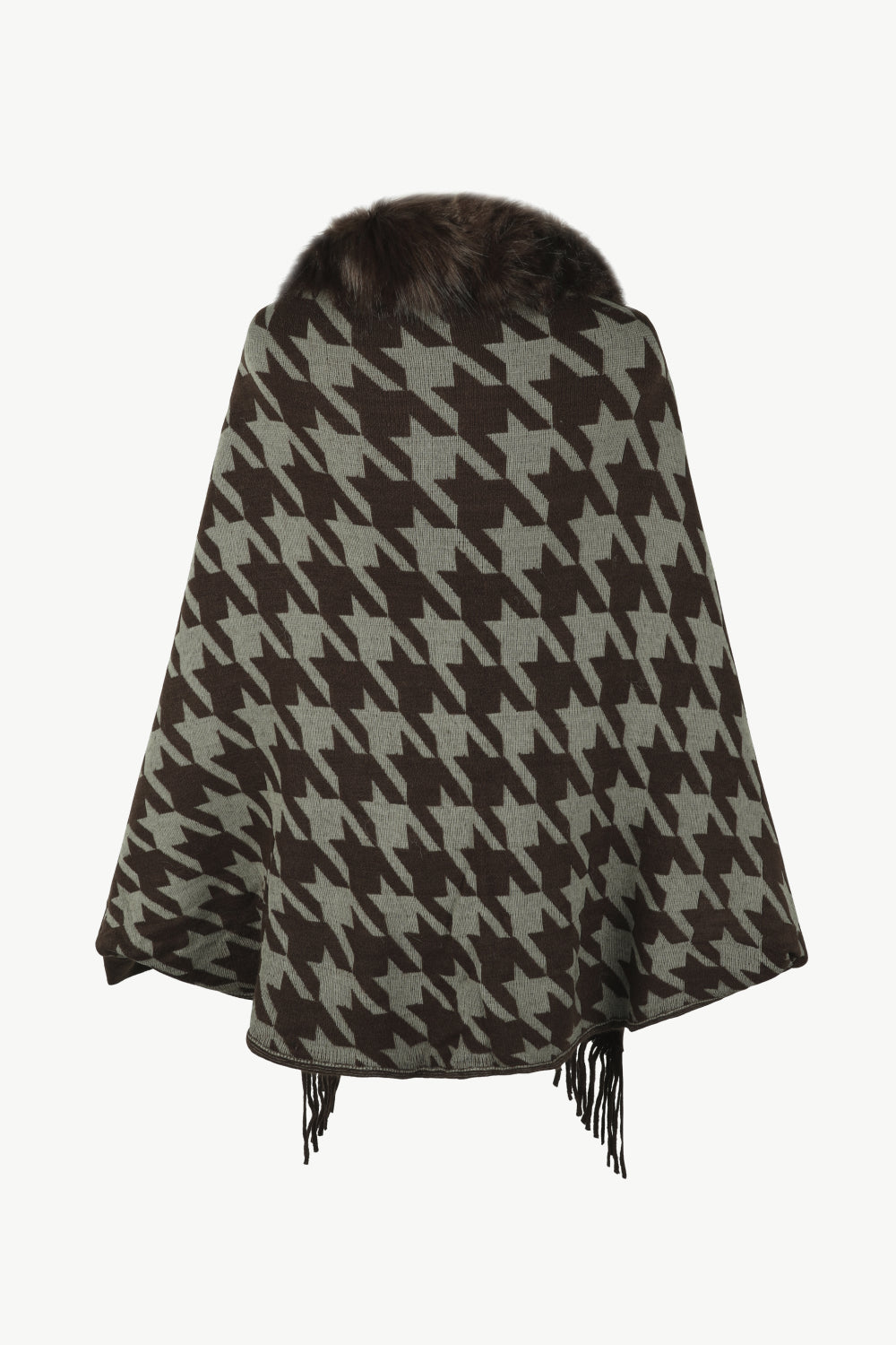 Houndstooth Fringe Hem Poncho BLUE ZONE PLANET