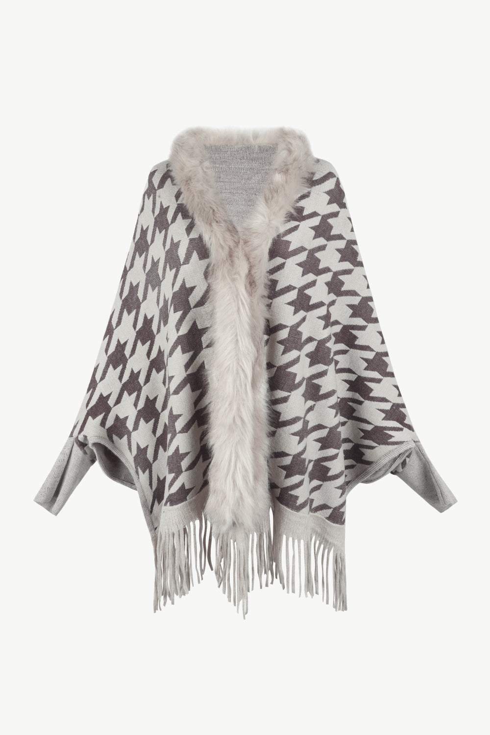 Houndstooth Fringe Hem Poncho BLUE ZONE PLANET