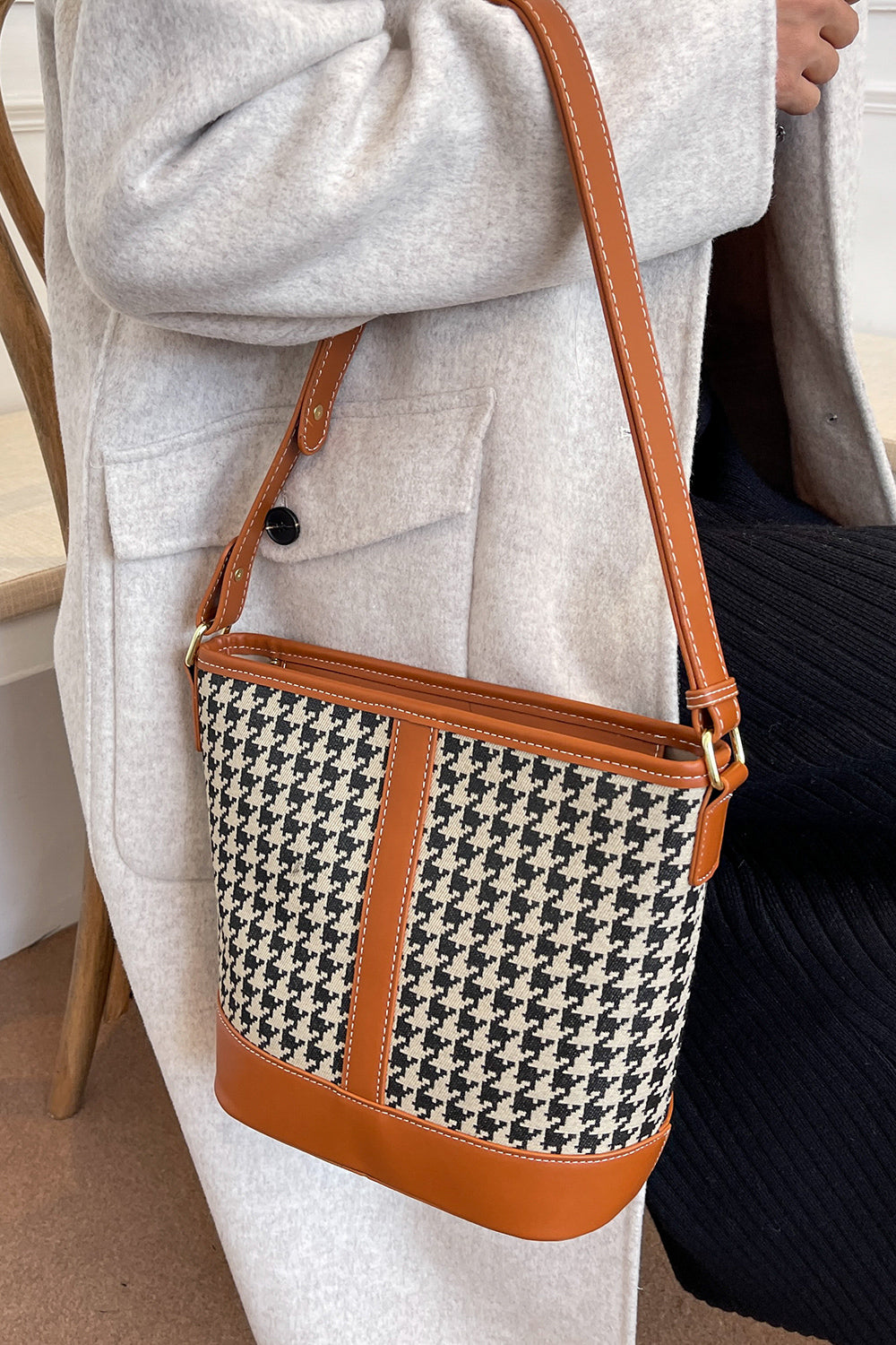 Houndstooth PU Leather Shoulder Bag BLUE ZONE PLANET