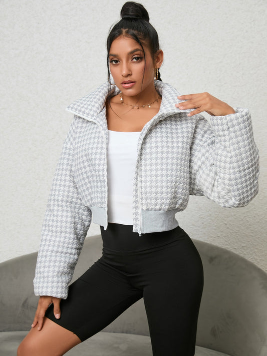 Houndstooth Zip-Up Jacket BLUE ZONE PLANET