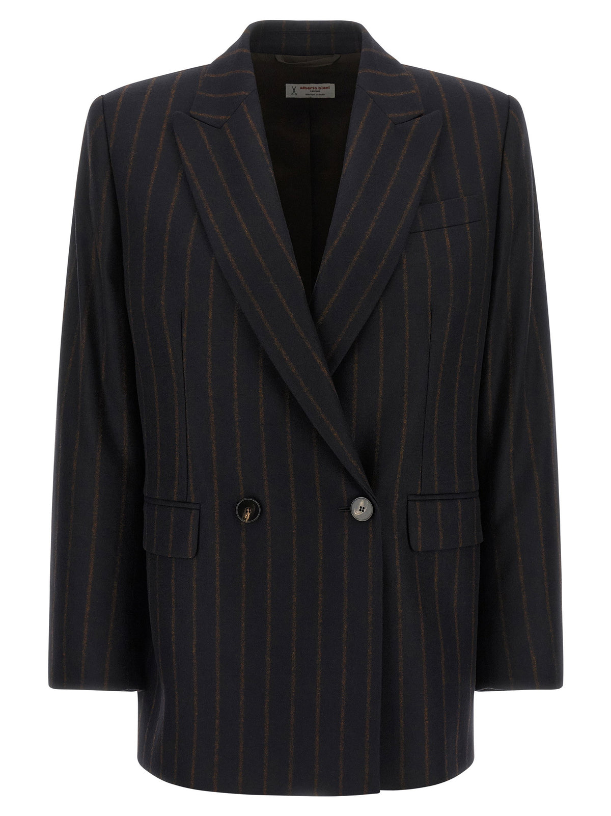 Alberto Biani Pinstripe Flannel Blazer-Jackets-[Adult]-[Female]-42 IT-Blue-2022 Online Blue Zone Planet