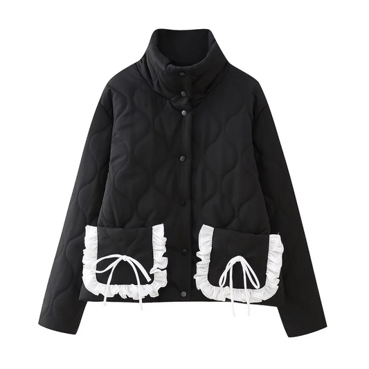 New bow tie stand-up collar cotton jacket-[Adult]-[Female]-Black-S-2022 Online Blue Zone Planet