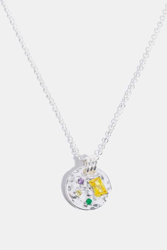 Inlaid Multicolored Zircon Round Pendant Copper Necklace BLUE ZONE PLANET