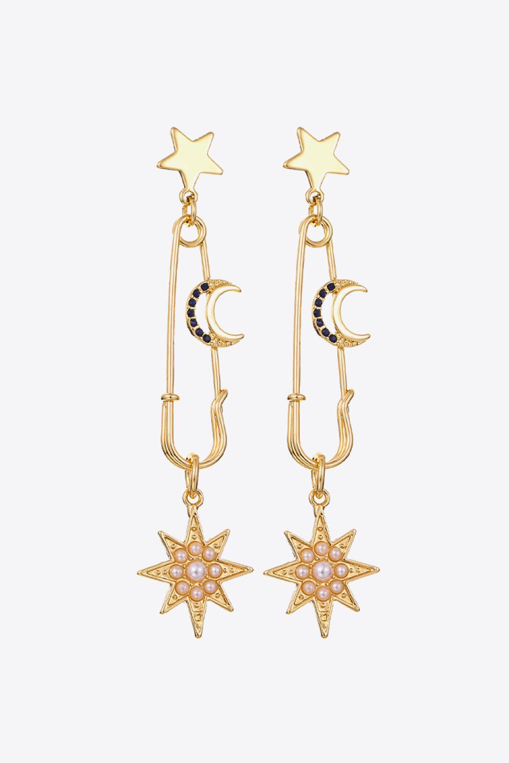 Inlaid Pearl Star and Moon Drop Earrings BLUE ZONE PLANET