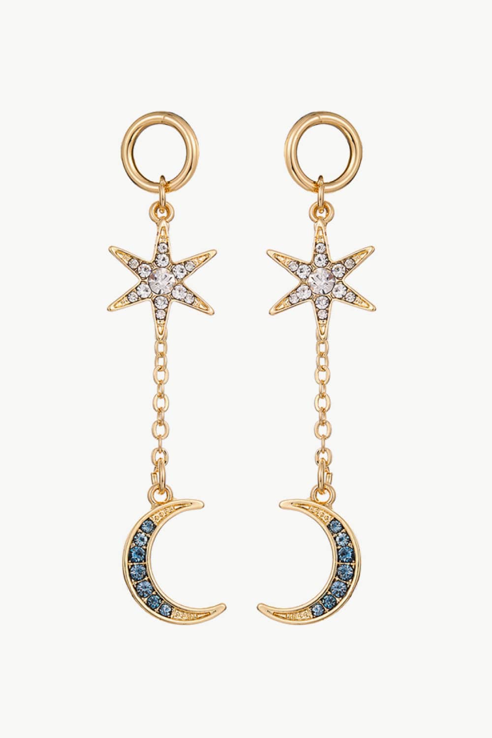 Inlaid Rhinestone Star and Moon Drop Earrings BLUE ZONE PLANET