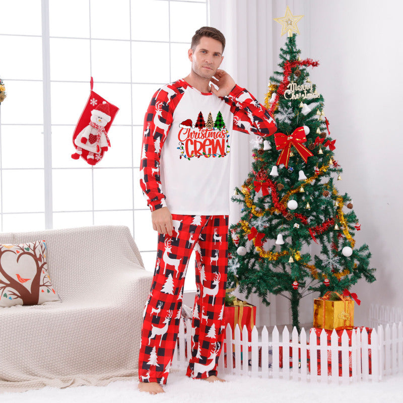 Blue Zone Planet | Christmas Parent-Child Pajama Set Alphabet Christmas Tree Plaid Printed Loungewear (Dad)-[Adult]-[Female]-Red-M-2022 Online Blue Zone Planet