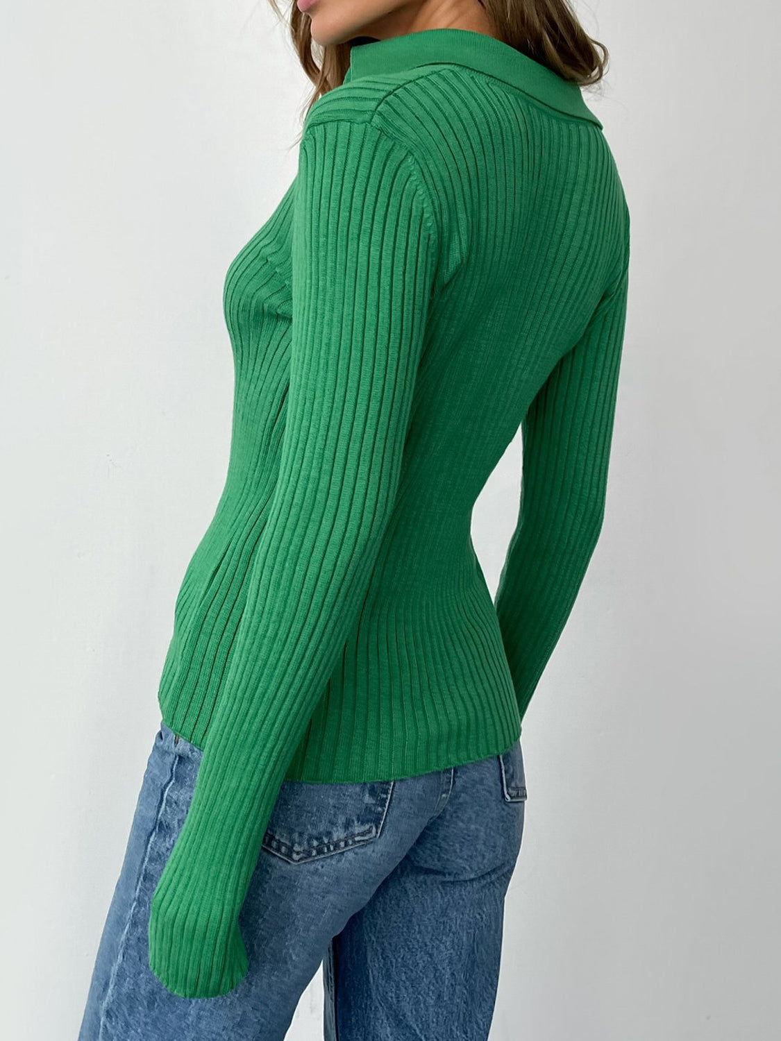 Johnny Collar Rib-Knit Top BLUE ZONE PLANET