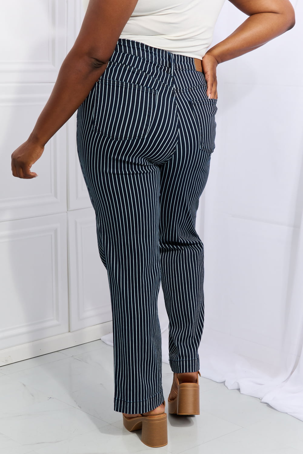 Judy Blue Cassidy Full Size High Waisted Tummy Control Striped Straight Jeans BLUE ZONE PLANET