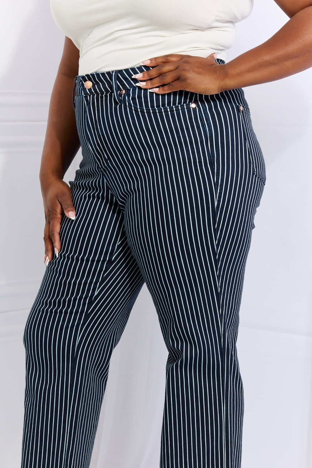 Judy Blue Cassidy Full Size High Waisted Tummy Control Striped Straight Jeans BLUE ZONE PLANET