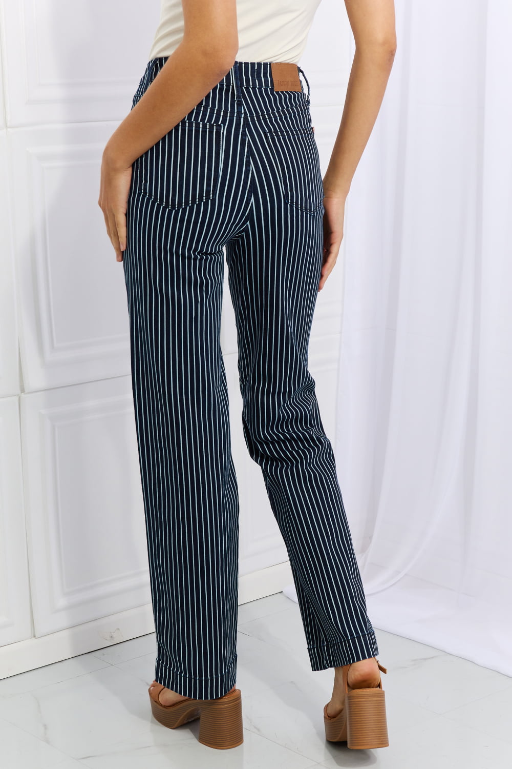 Judy Blue Cassidy Full Size High Waisted Tummy Control Striped Straight Jeans BLUE ZONE PLANET