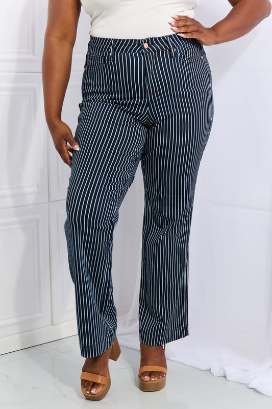 Judy Blue Cassidy Full Size High Waisted Tummy Control Striped Straight Jeans BLUE ZONE PLANET