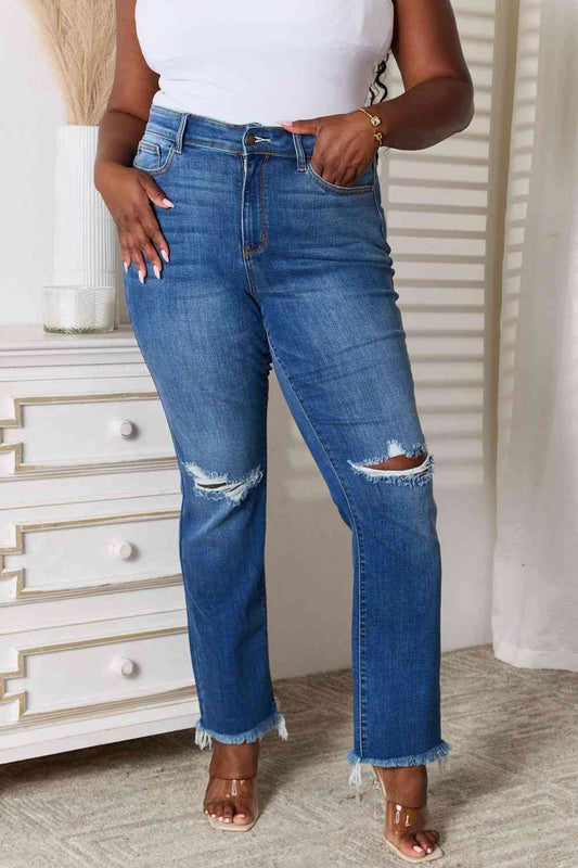 Judy Blue Full Size Distressed Raw Hem Jeans BLUE ZONE PLANET