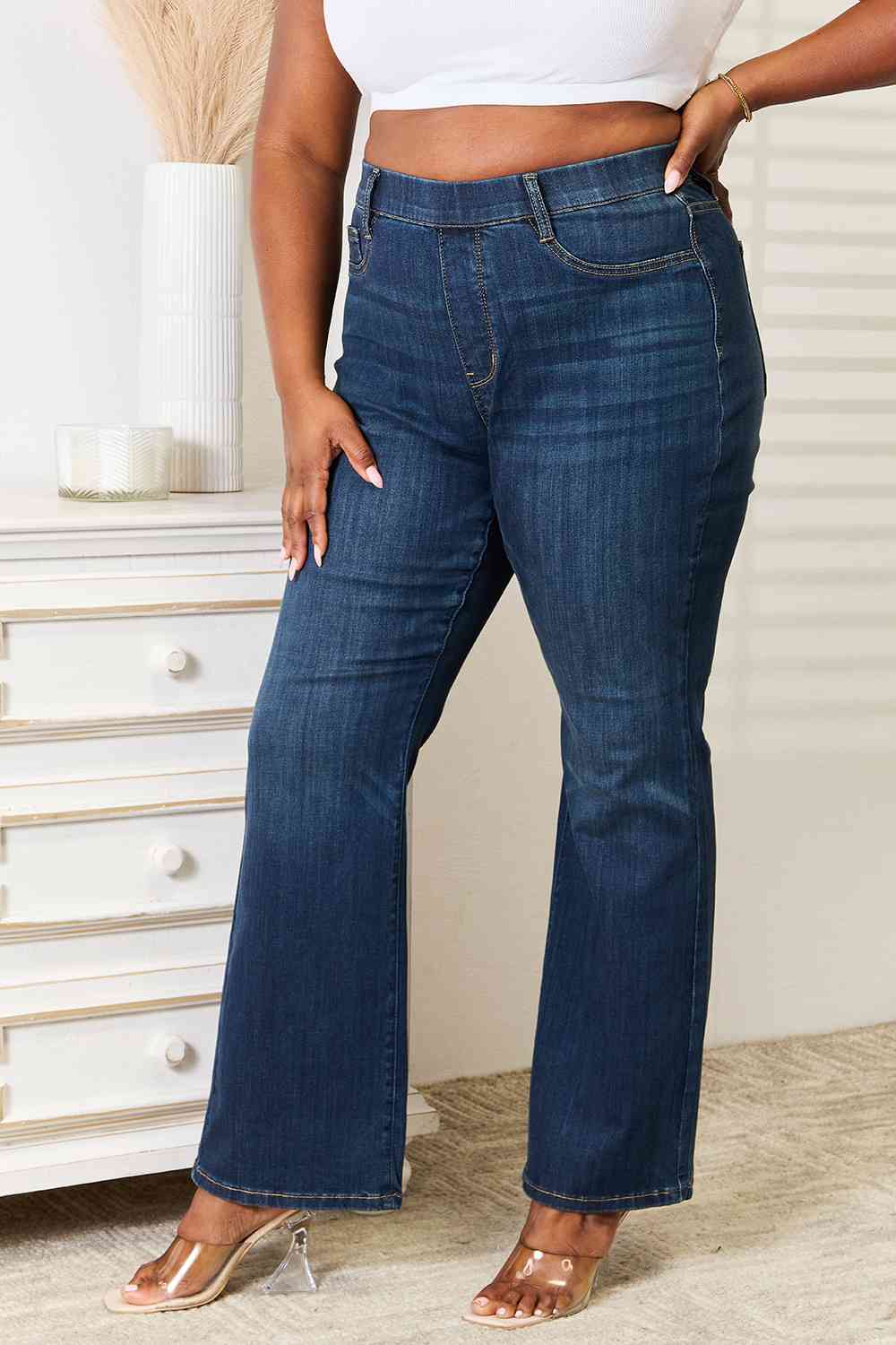 Judy Blue Full Size Elastic Waistband Straight Jeans BLUE ZONE PLANET