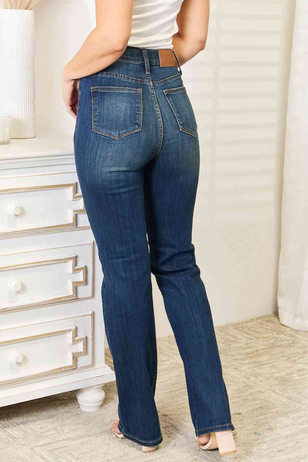 Judy Blue Full Size Elastic Waistband Straight Jeans BLUE ZONE PLANET