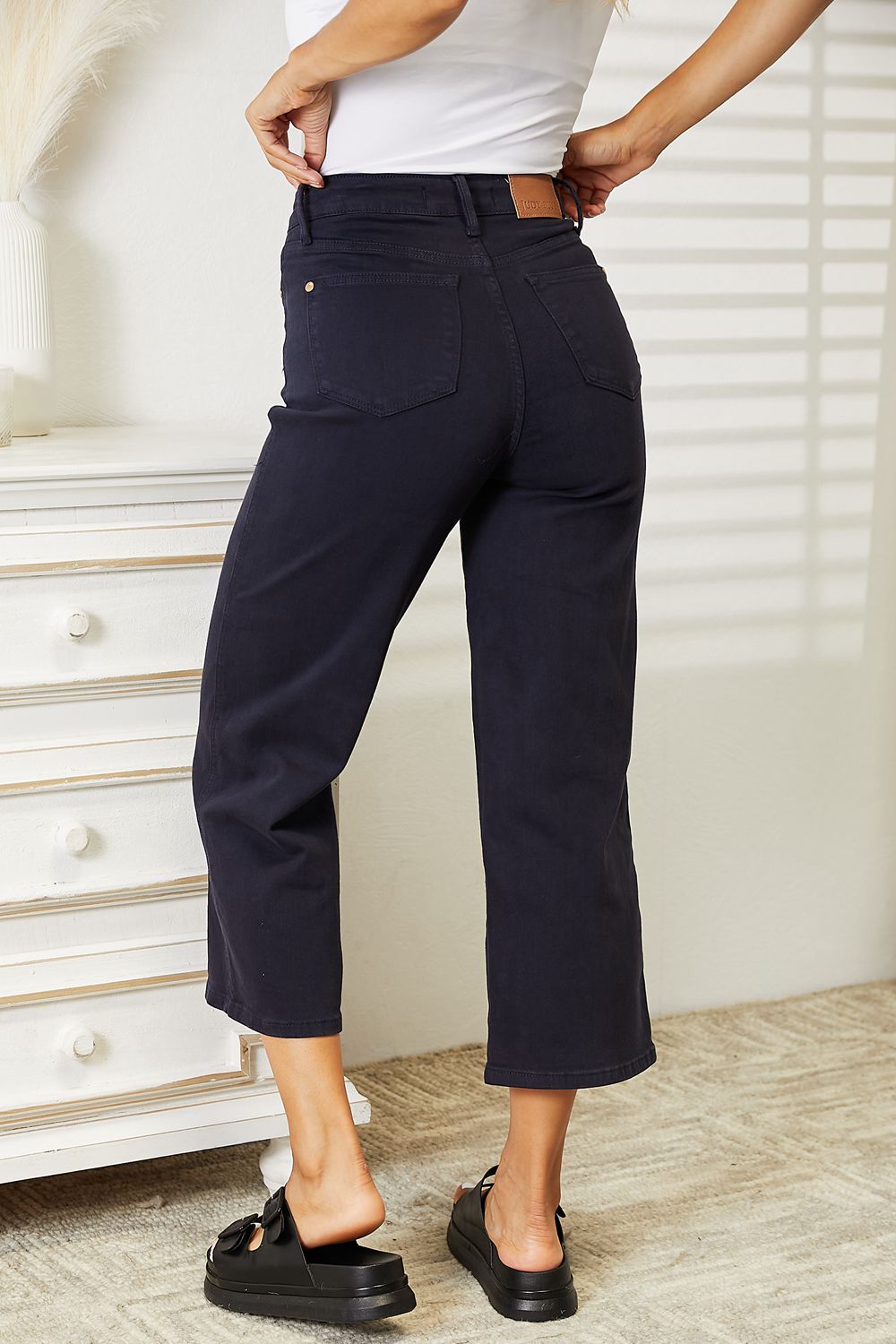 Judy Blue Full Size High Waist Tummy Control Garment Dyed Wide Cropped Jeans BLUE ZONE PLANET