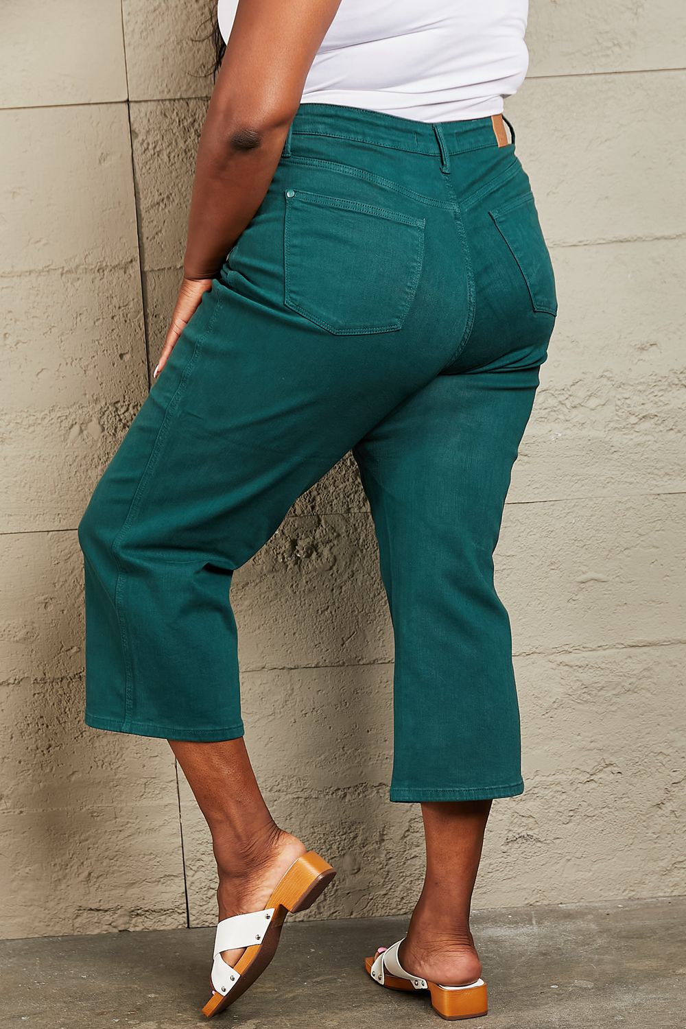 Judy Blue Hailey Full Size Tummy Control High Waisted Cropped Wide Leg Jeans BLUE ZONE PLANET