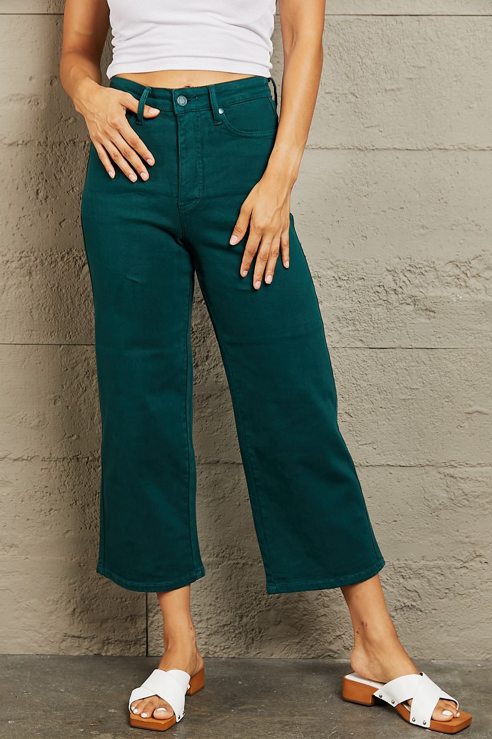 Judy Blue Hailey Full Size Tummy Control High Waisted Cropped Wide Leg Jeans BLUE ZONE PLANET