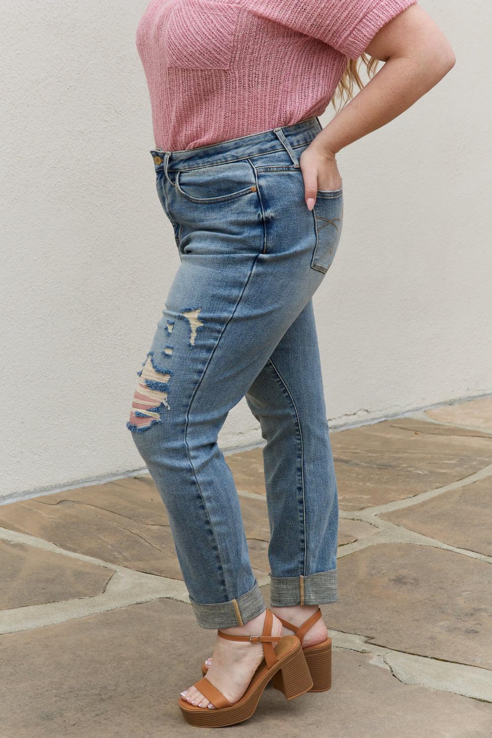 Judy Blue Macy Full Size Mid Rise Boyfriend Jeans BLUE ZONE PLANET
