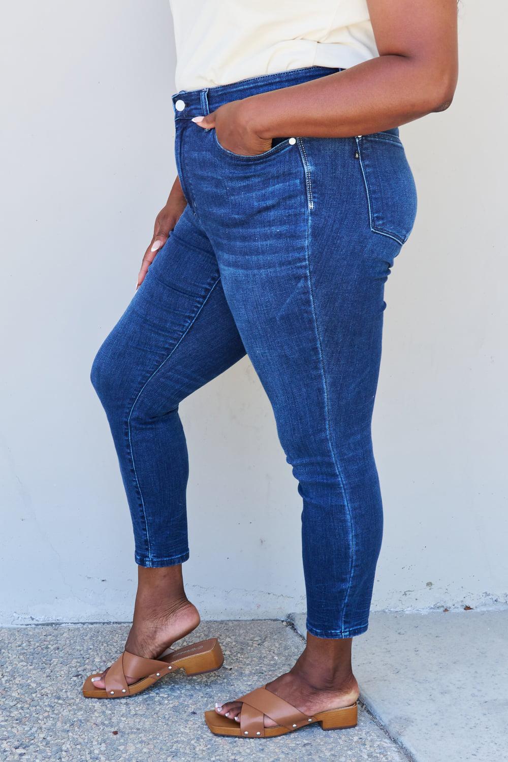 Judy Blue Marie Full Size Mid Rise Crinkle Ankle Detail Skinny Jeans BLUE ZONE PLANET