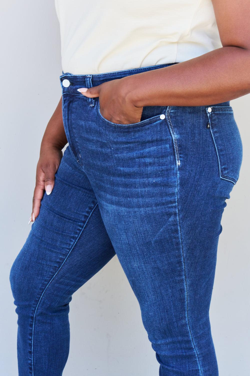 Judy Blue Marie Full Size Mid Rise Crinkle Ankle Detail Skinny Jeans BLUE ZONE PLANET