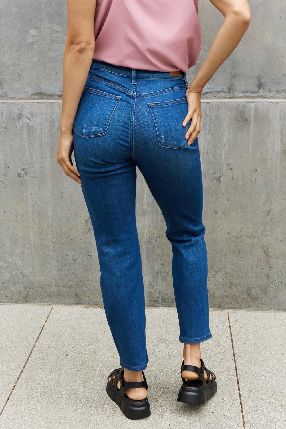 Judy Blue Melanie Full Size High Waisted Distressed Boyfriend Jeans BLUE ZONE PLANET