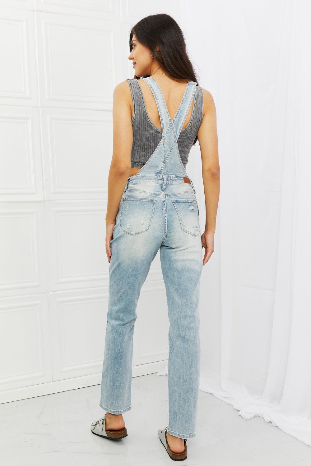 Judy Blue Melina Full Size Distressed Straight Leg Overalls BLUE ZONE PLANET