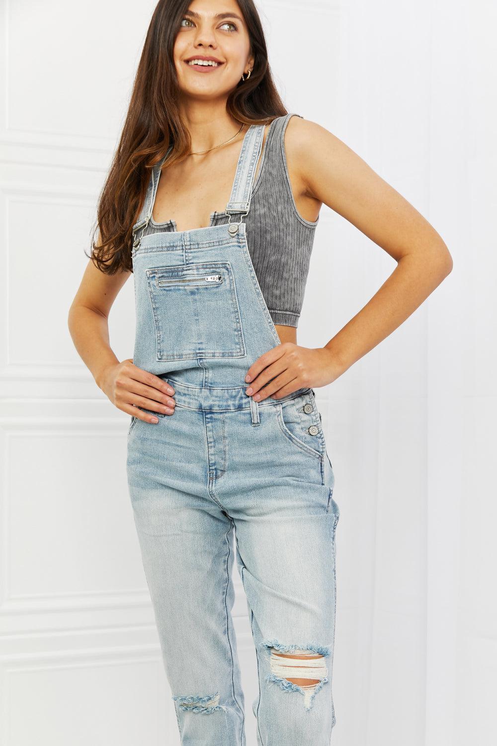 Judy Blue Melina Full Size Distressed Straight Leg Overalls BLUE ZONE PLANET