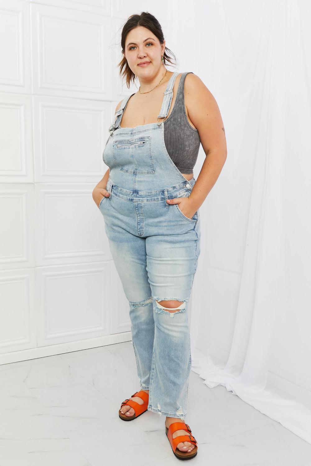 Judy Blue Melina Full Size Distressed Straight Leg Overalls BLUE ZONE PLANET