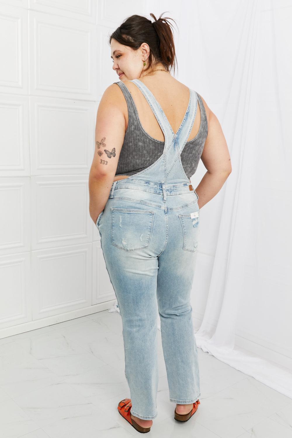 Judy Blue Melina Full Size Distressed Straight Leg Overalls BLUE ZONE PLANET