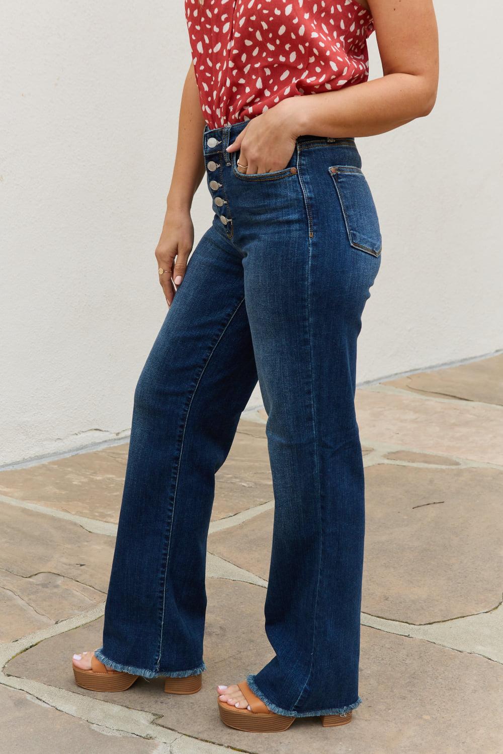 Judy Blue Pauline Full Size High Waisted Button Fly Wide Leg Jeans BLUE ZONE PLANET
