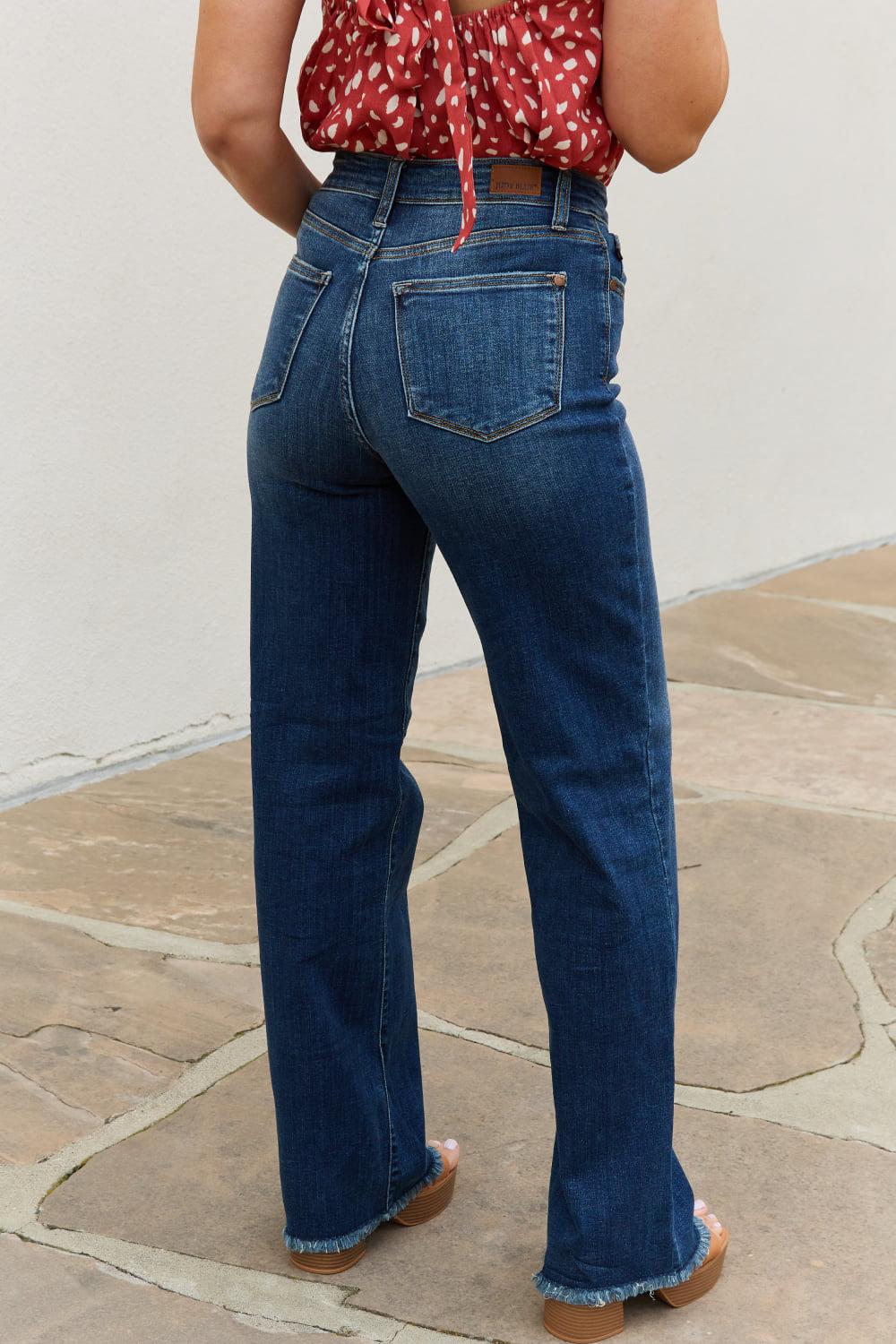 Judy Blue Pauline Full Size High Waisted Button Fly Wide Leg Jeans BLUE ZONE PLANET