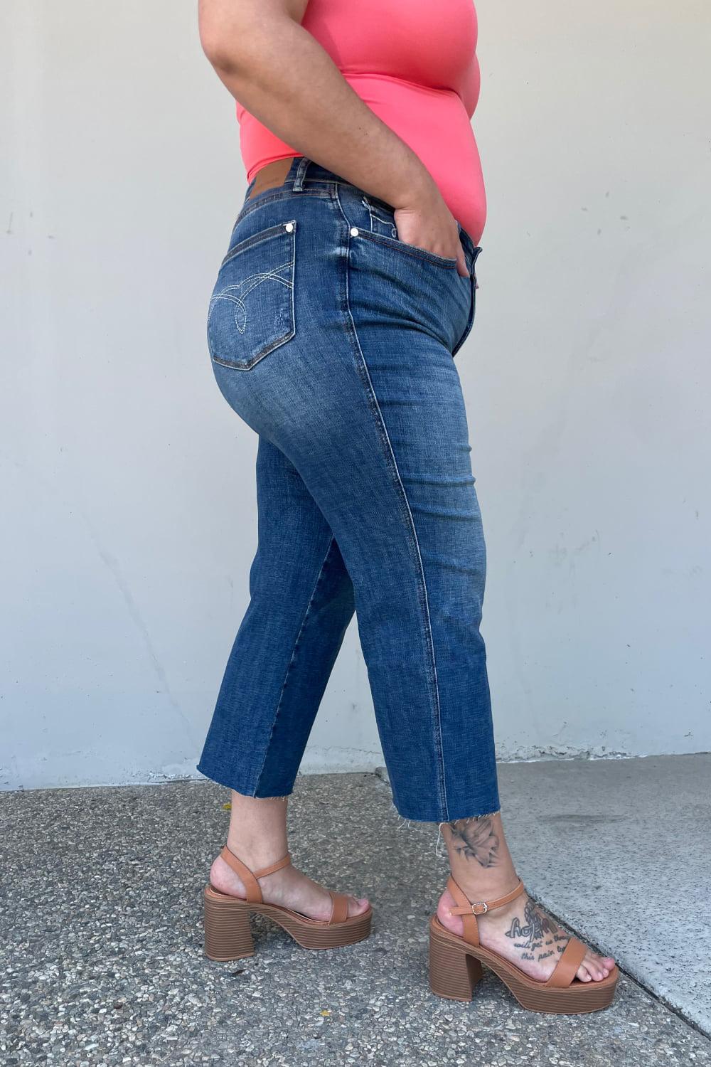 Judy Blue Renee Full Size Medium Wash Wide Leg Cropped Jeans BLUE ZONE PLANET