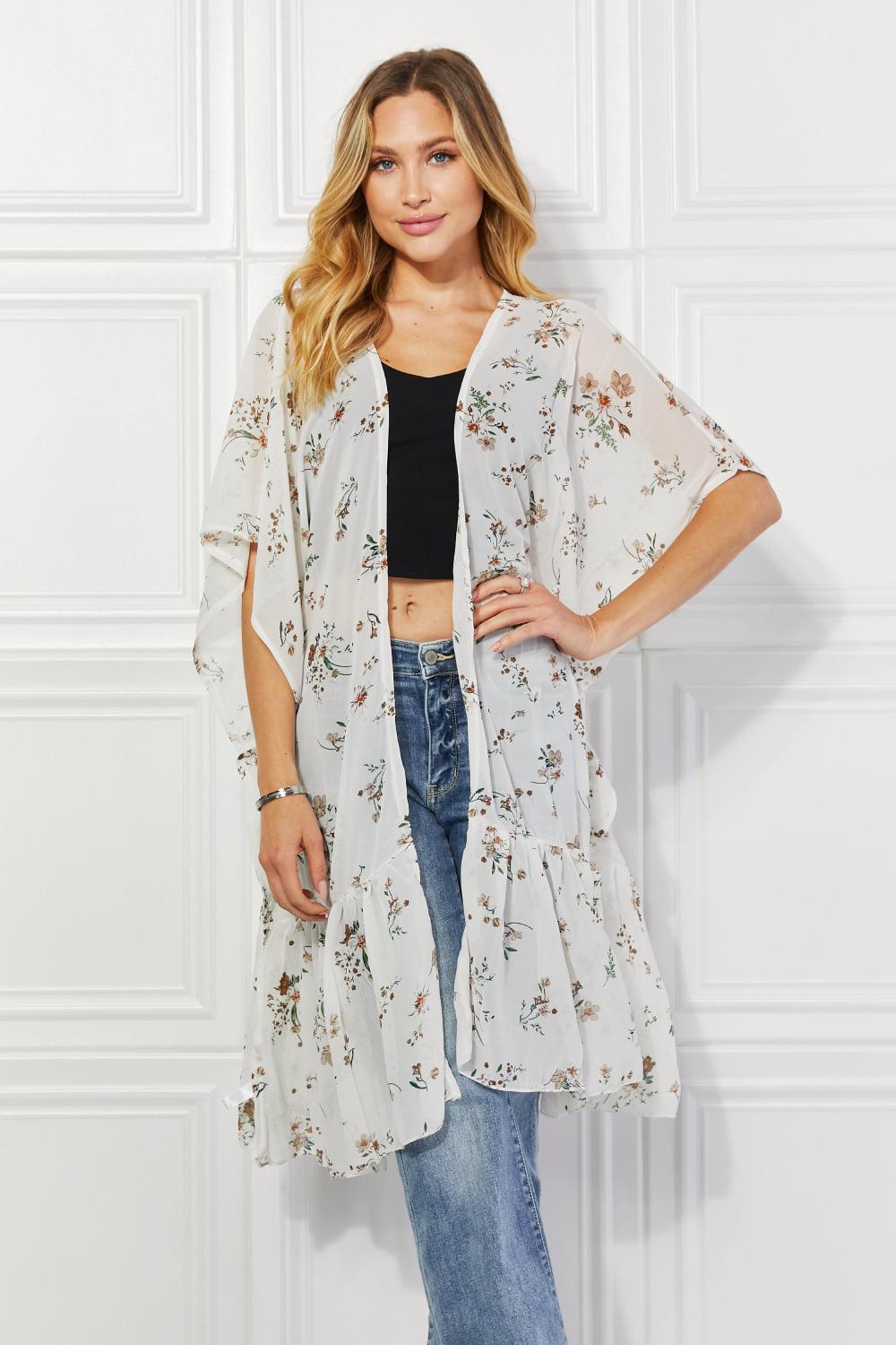 Justin Taylor Boho Meadow of Daisies Floral Kimono BLUE ZONE PLANET